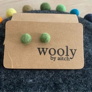 Earrings green wool stainless steel post hagge cabin core made in Canada